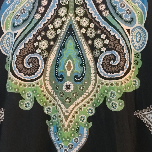 Cha Cha Vente Black and Green Paisley Blouse - Picture 3 of 8